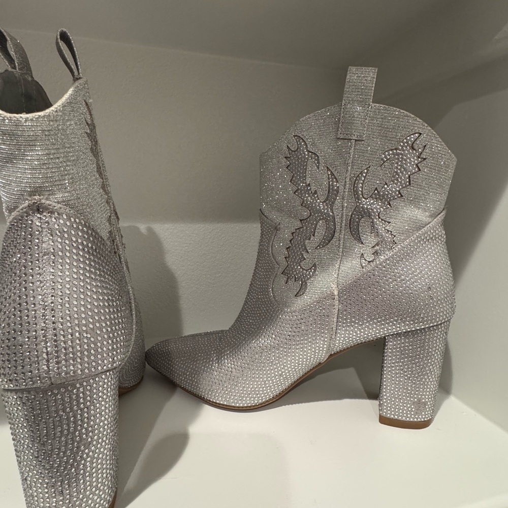 Silver Embellished Ankle Boots